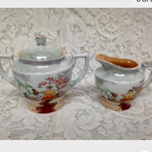 Vintage, 1930s, Japan, Lusterware, Variant Gaudy Blue Willow 5pc Tea Set - Picture 6 of 8